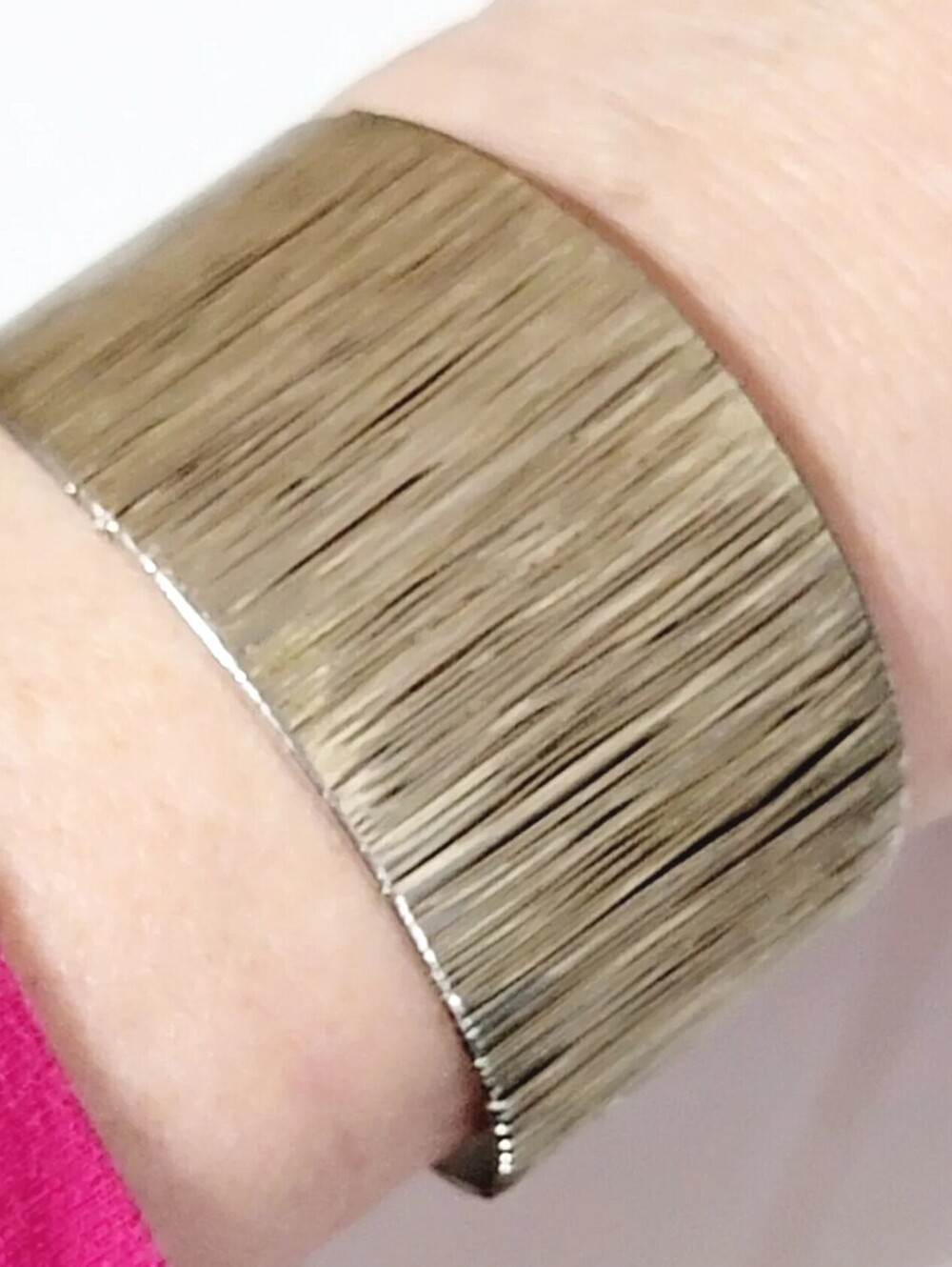 Wide Cuff Bracelet Textured Silver-tone‎ Edgy Modernist Contemporary cfb
